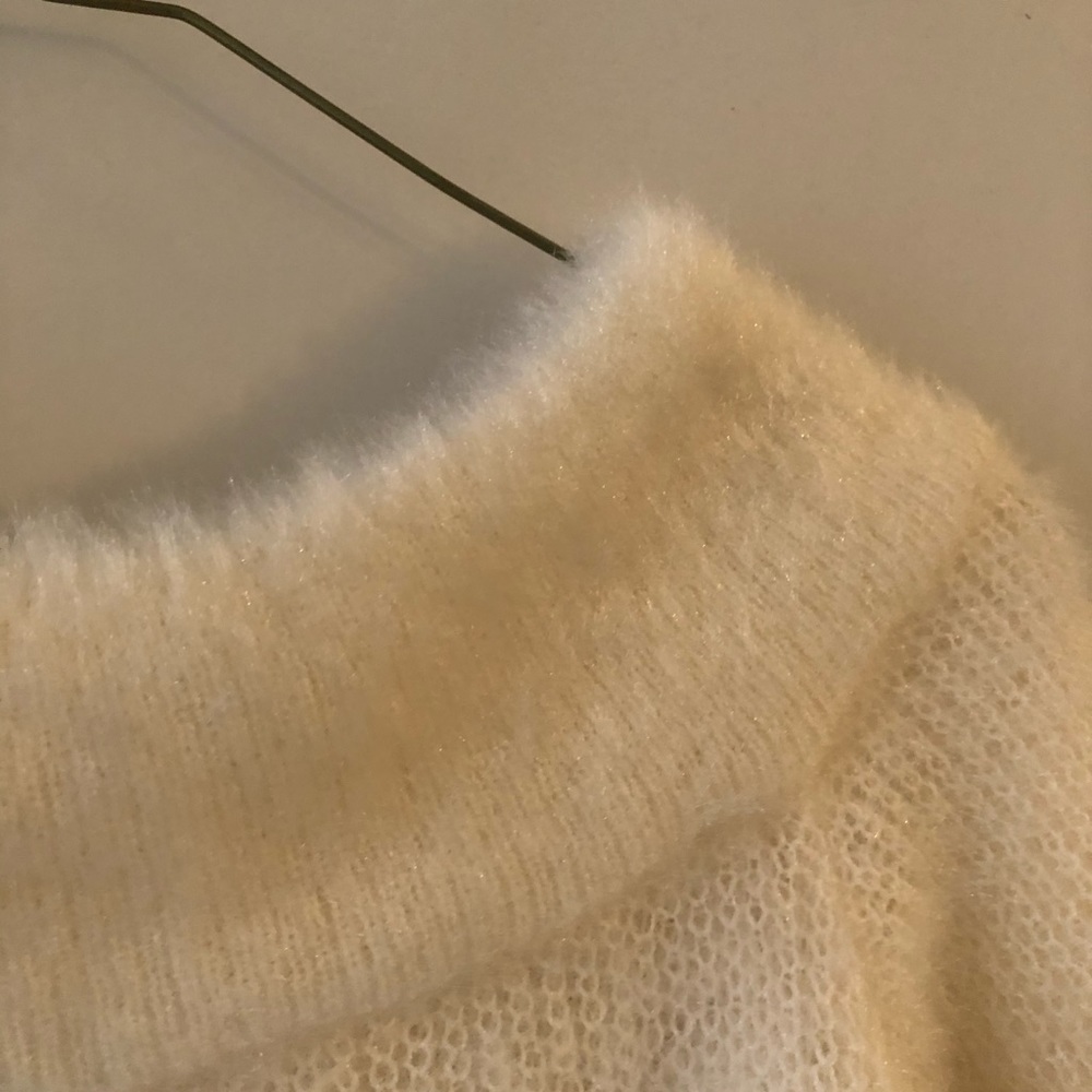 SOLD - Cream Fuzzy Off Shoulders Sweater - Picture 2 of 3